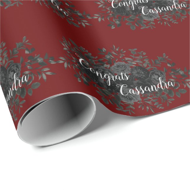 Black Rose Dark Gothic Graduation Party Maroon Wrapping Paper (Roll Corner)