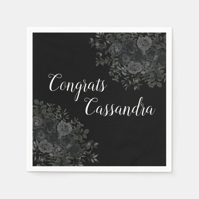 Black Rose Dark Gothic Graduation Party Napkin (Front)