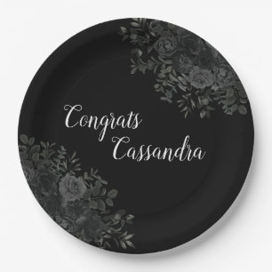 Black Rose Dark Gothic Graduation Party Paper Plate
