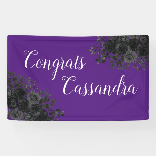 Black Rose Dark Gothic Graduation Party Purple Banner (Horizontal)