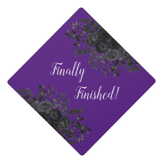 Black Rose Dark Gothic Graduation Party Purple Graduation Cap Topper (Front)