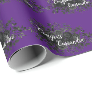 Black Rose Dark Gothic Graduation Party Purple Wrapping Paper