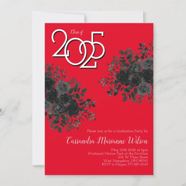 Black Rose Dark Gothic Graduation Party Red Invitation (Front)