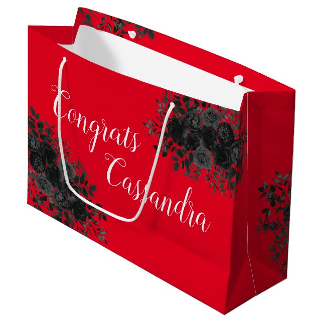 Black Rose Dark Gothic Graduation Party Red Large Gift Bag (Front Angled)