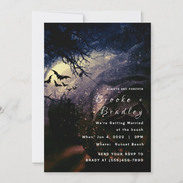 Black Rose & Dark Gothic Sky Wedding Invitation (Front)