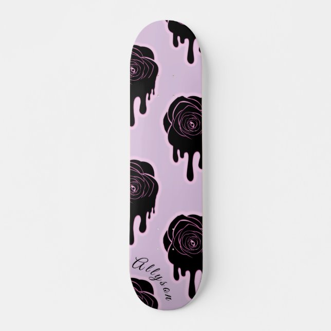 Black Rose Drip Dripping & Girls Name Pink Girly   Skateboard (Front)