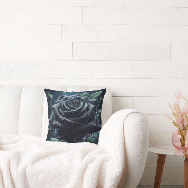 Black Rose Floral Throw Pillow (Couch)