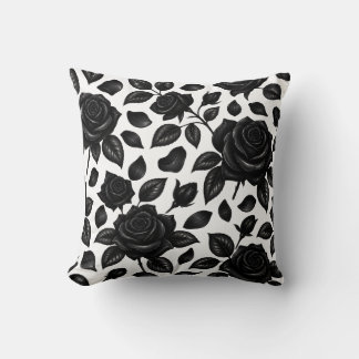 Black Rose Floral  Throw Pillow