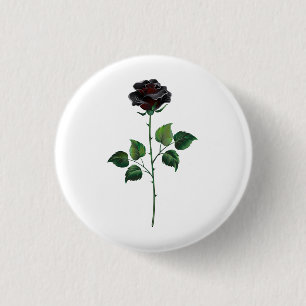 Black rose flower 1 inch round button