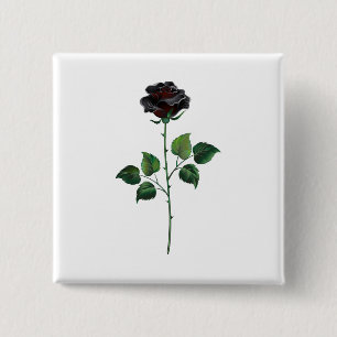 Black rose flower 2 inch square button