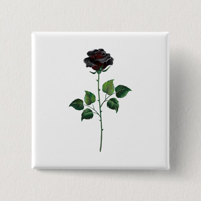Black rose flower 2 inch square button (Front)