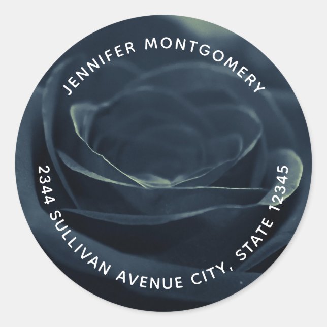 Black Rose Flower Dark Gothic Vibe Address Classic Round Sticker (Front)