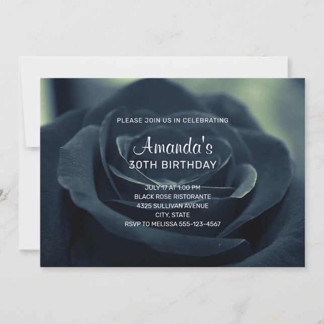 Black Rose Flower Dark Gothic Vibe Birthday Invitation (Front)
