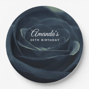 Black Rose Flower Dark Gothic Vibe Birthday Paper Plate