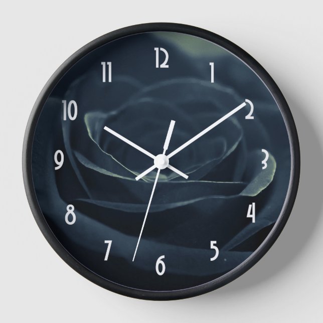 Black Rose Flower Dark Gothic Vibe Clock (Front)