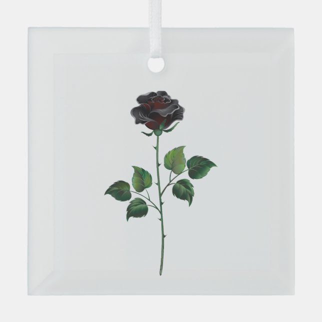 Black rose flower glass ornament (Front)