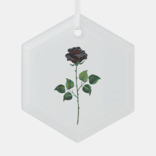 Black rose flower glass ornament