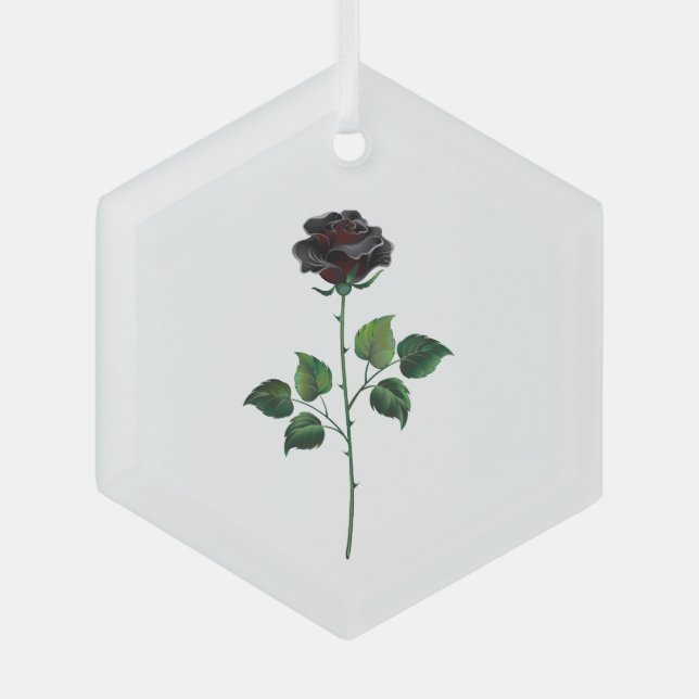 Black rose flower glass ornament (Front)