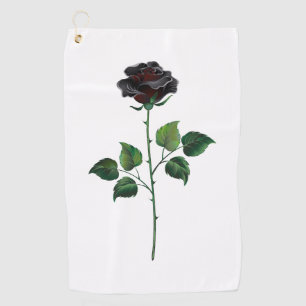 Black rose flower golf towel