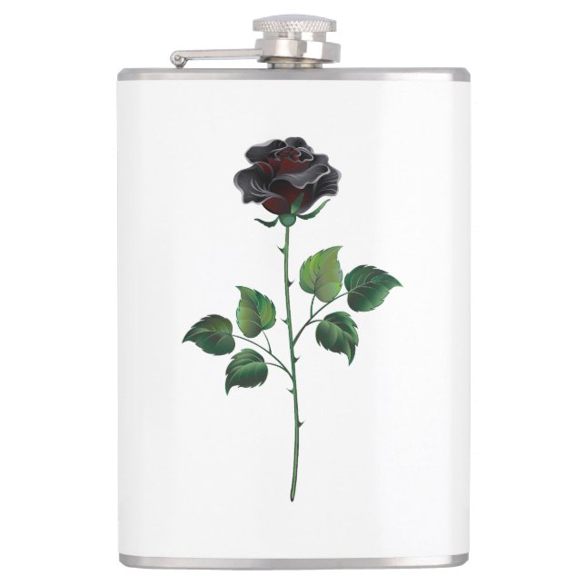 Black rose flower hip flask (Front)