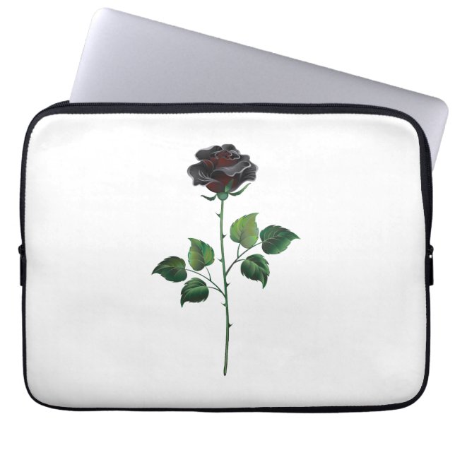 Black rose flower laptop sleeve (Front)