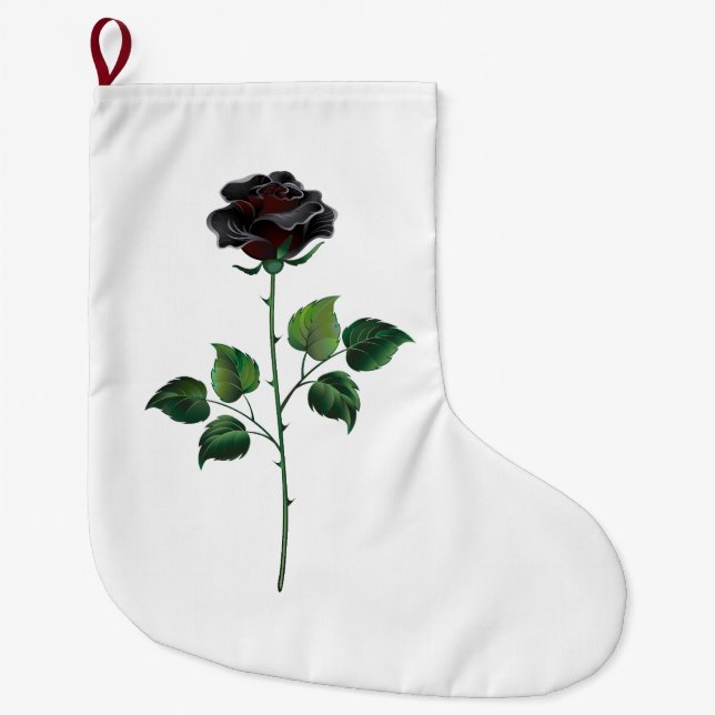 Black rose flower large christmas stocking (Front)