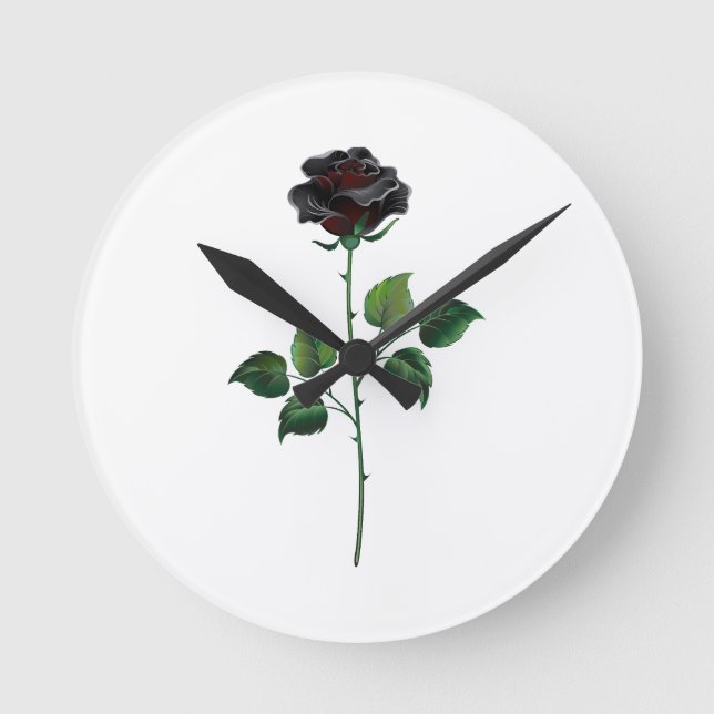 Black rose flower round clock (Front)