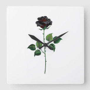Black rose flower square wall clock