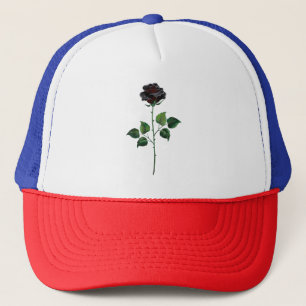 Black rose flower trucker hat