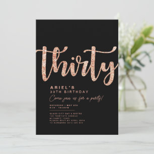 Black & Rose Gold 30e anniversaire Invitation