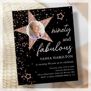 Black & Rose Gold 90th Birthday Budget Invitation