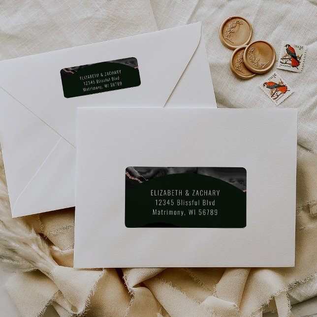 Black Rose Gold Agate Arch Wedding Return Address (Creator Uploaded)