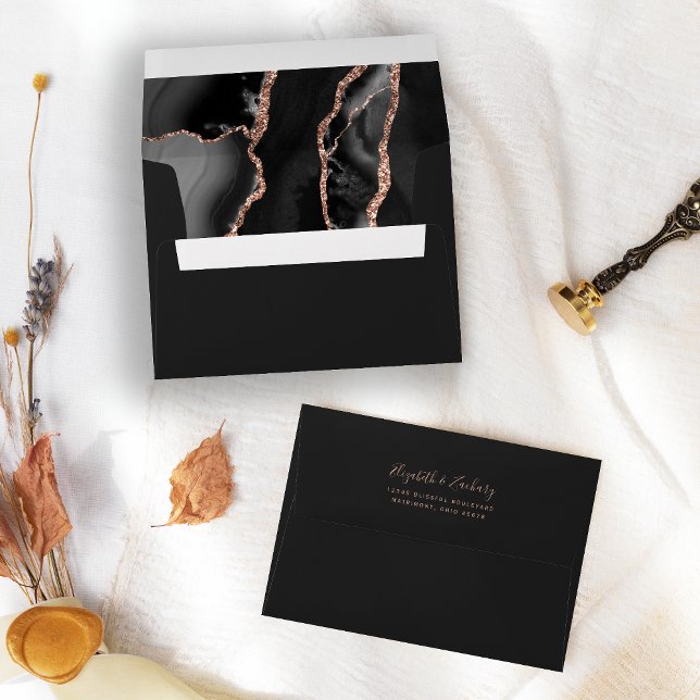 Black Rose Gold Agate Dark Wedding Envelope (Creator Uploaded)