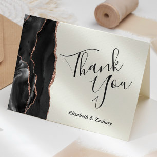Black Rose Gold Agate Ivory Wedding Thank You Card