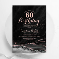 Black Rose Gold Agate Marble 60th Birthday