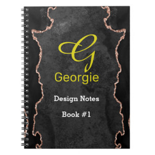 Black & Rose Gold Agate Notebook