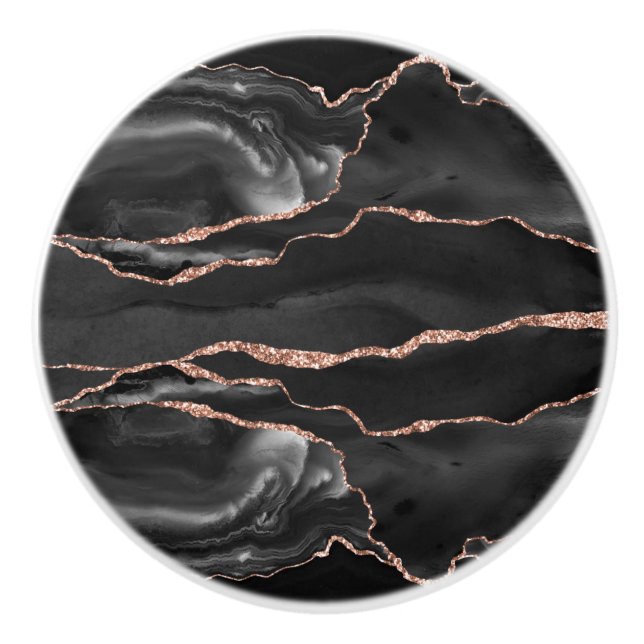 Black Rose Gold Agate Watercolor Ceramic Knob (Front)