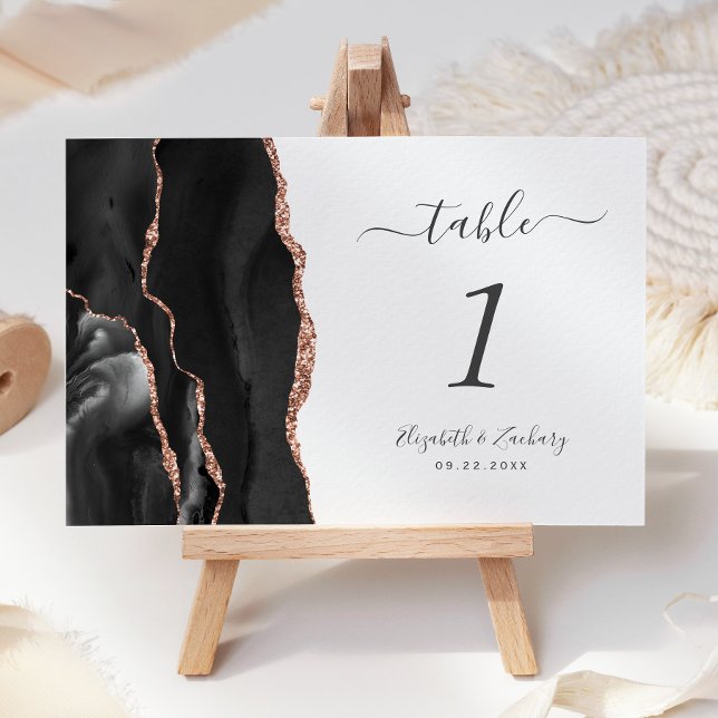 Black Rose Gold Agate Wedding Table Number (Creator Uploaded)