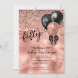 Black Rose Gold Balloon Bow Glitter 50th Birthday Invitation<br><div class="desc">Modern Elegant Glam Black Pink Rose Gold Glitter Sparkle Confetti Ribbon Bow Balloon 50th Birthday Invitation</div>