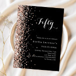 Black rose gold birthday invitation<br><div class="desc">For an elegant 50th (or any age) birthday party. A classic black background. Decorated with rose gold confetti.  Personalize and add a name and party details. 

1 sheet = 1 invitation printed edge to edge.</div>
