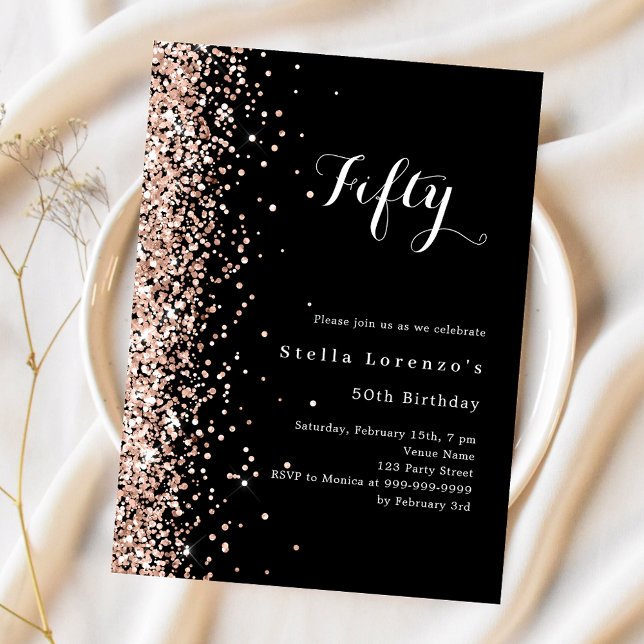 Black rose gold birthday invitation (Creator Uploaded)