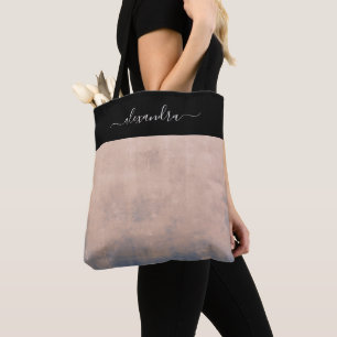 Black Rose Gold Blue rustic elegant personalized Tote Bag