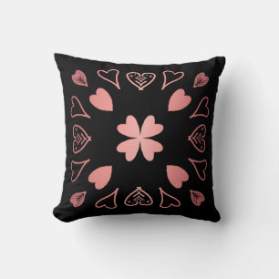 Black Rose Gold Boho Heart Throw Pillow
