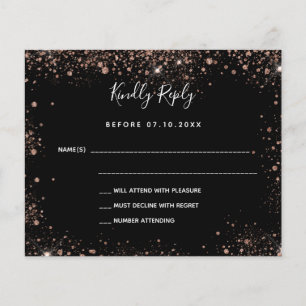Black rose gold budget wedding RSVP card