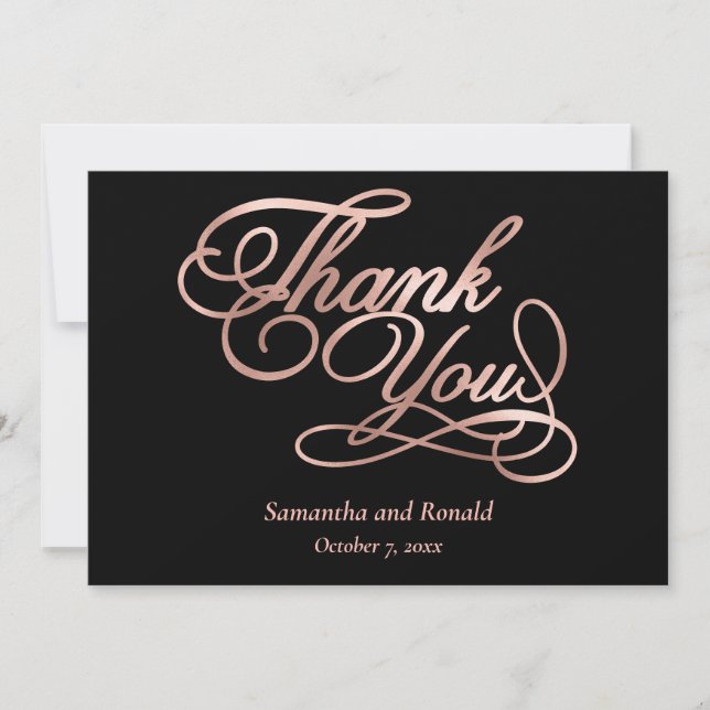 Black Rose Gold Calligraphy Formal Thank You Card (Front)