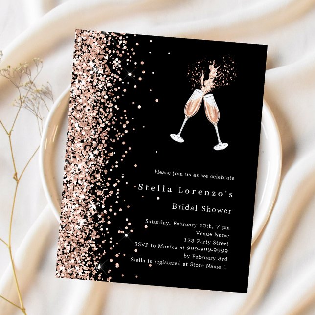 Black rose gold cheers Bridal Shower invitation (Creator Uploaded)