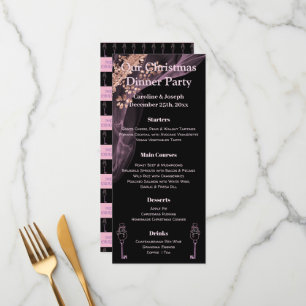 Black & Rose Gold Christmas Menu with Snowman