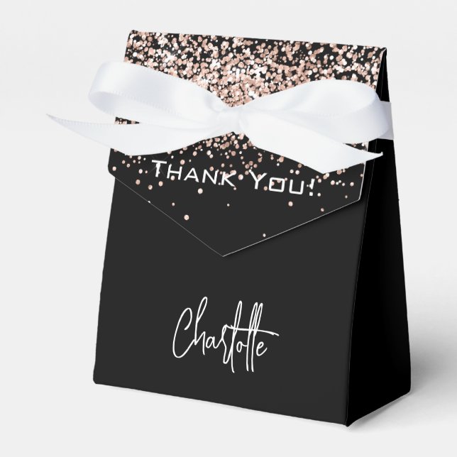 Black rose gold confetti birthday thank you favor box (Front Side)