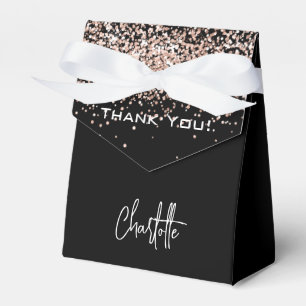 Black rose gold confetti thank you favor box
