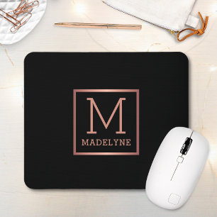 Black Rose Gold Elegant Modern Monogram Mouse Pad